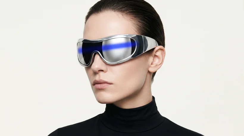 A fictional editorial campaign study created for DBS, featuring a reflective silver visor.