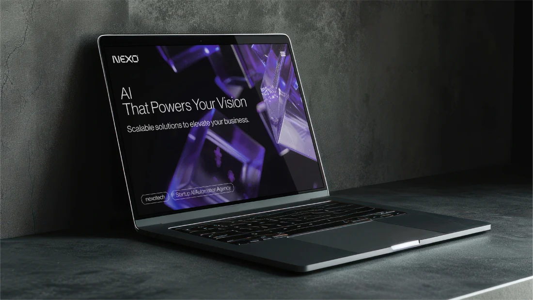 NEXO website interface concept presented on a laptop.