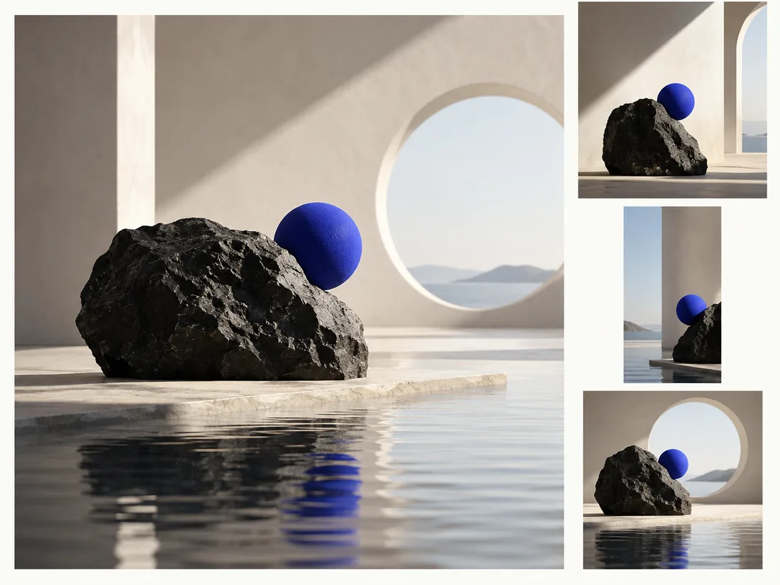 Conceptual studio image of one visual system adapted to several media formats.