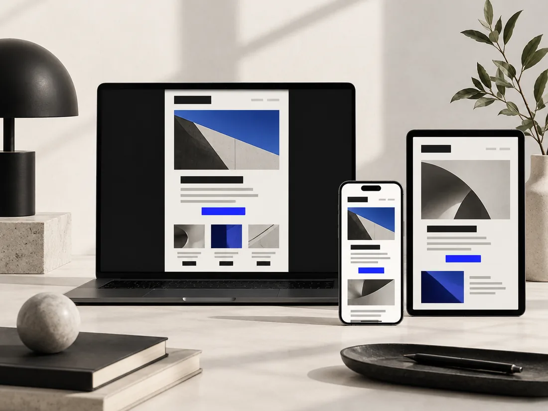 Conceptual studio image of a structured email campaign composition.