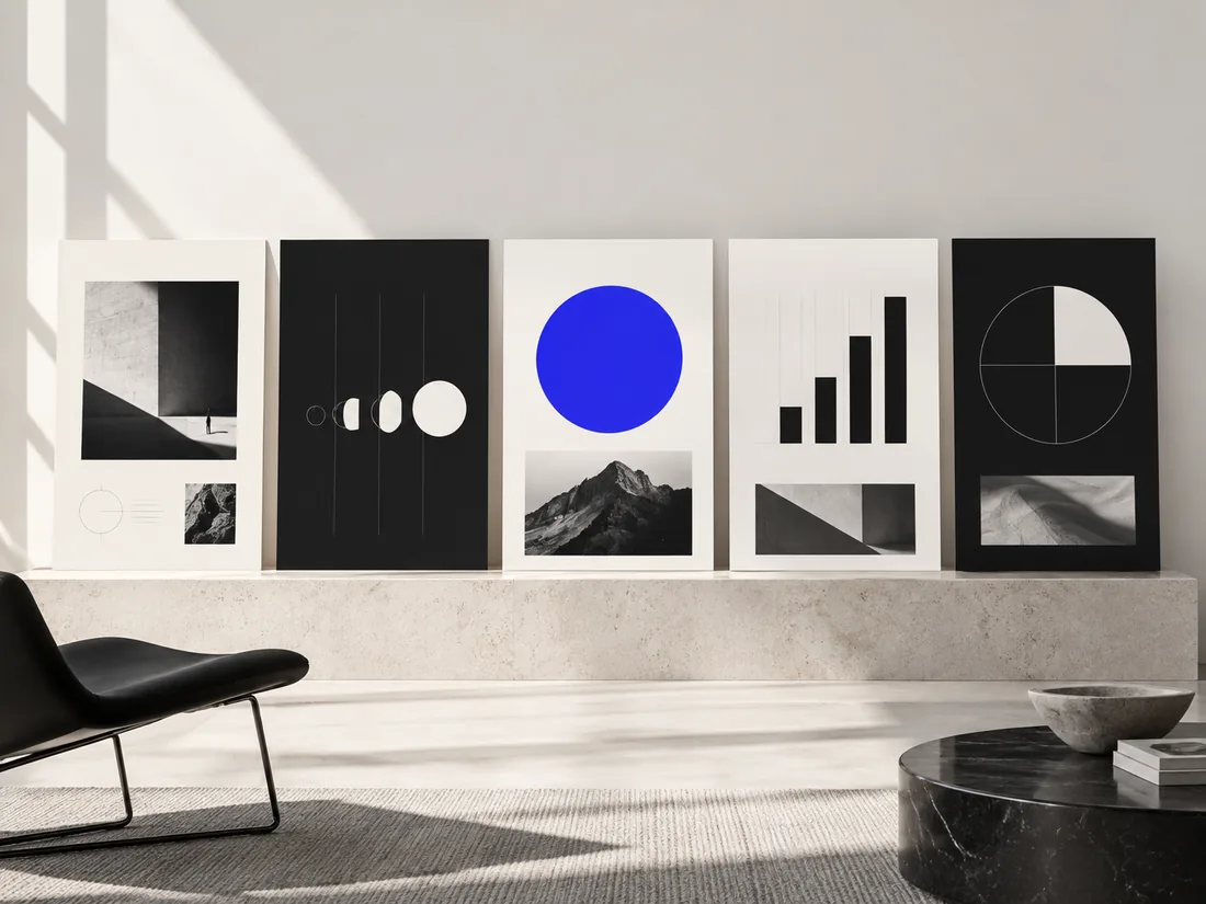 Conceptual studio image of carefully sequenced presentation pages.