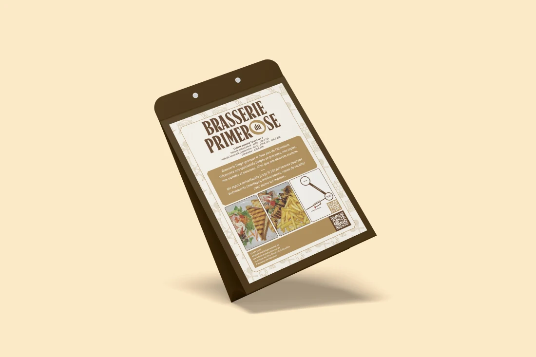 Primerose restaurant menu presented on a tablet against cream.